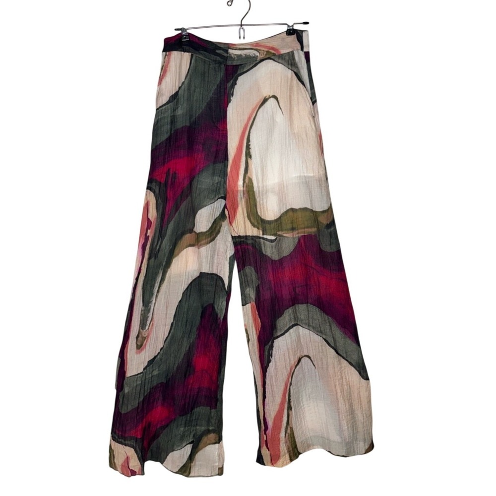 Zara Women's Wide Leg Pant Sz M Gauzy Lyocell Blend Artsy Indie Boho Festival - Picture 2 of 11